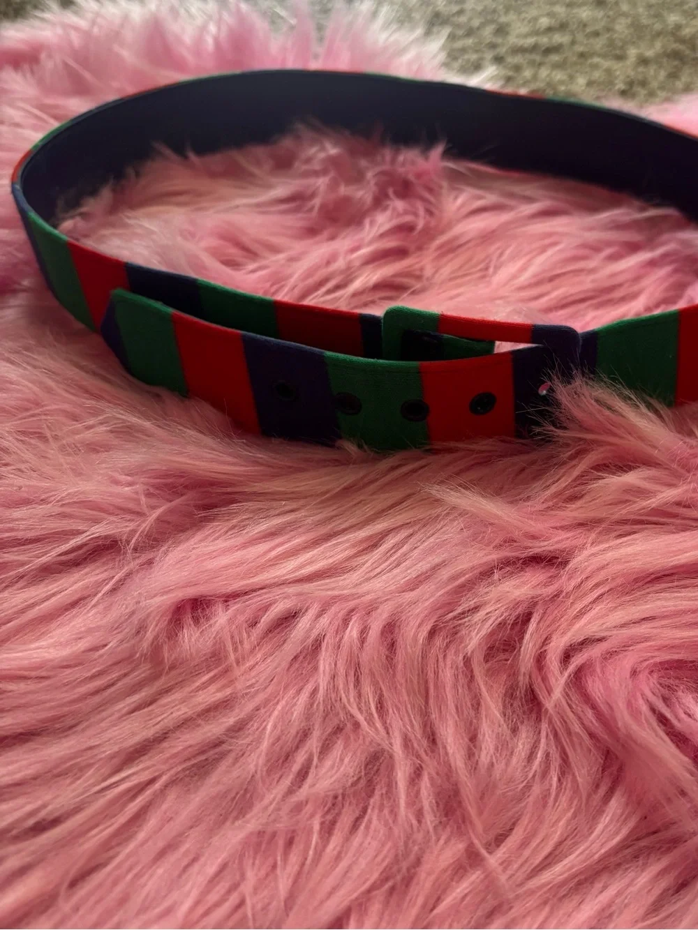 Vintage Inspired Red Green Navy Stripe Preppy Belt Adjustable Canvas Stretch